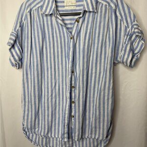 J. Crew Light Blue and White Striped Linen Casual Shirt - oversized fit